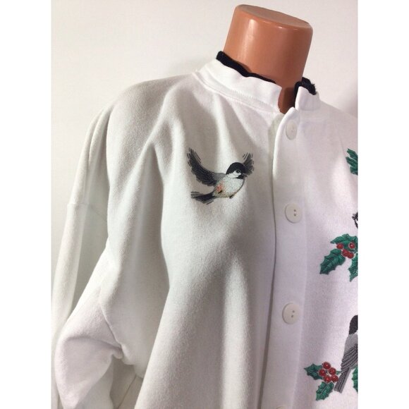 Vintage Morning Sun Sweatshirt Button Front Cardigan Bird Print Womens XL - Picture 8 of 8